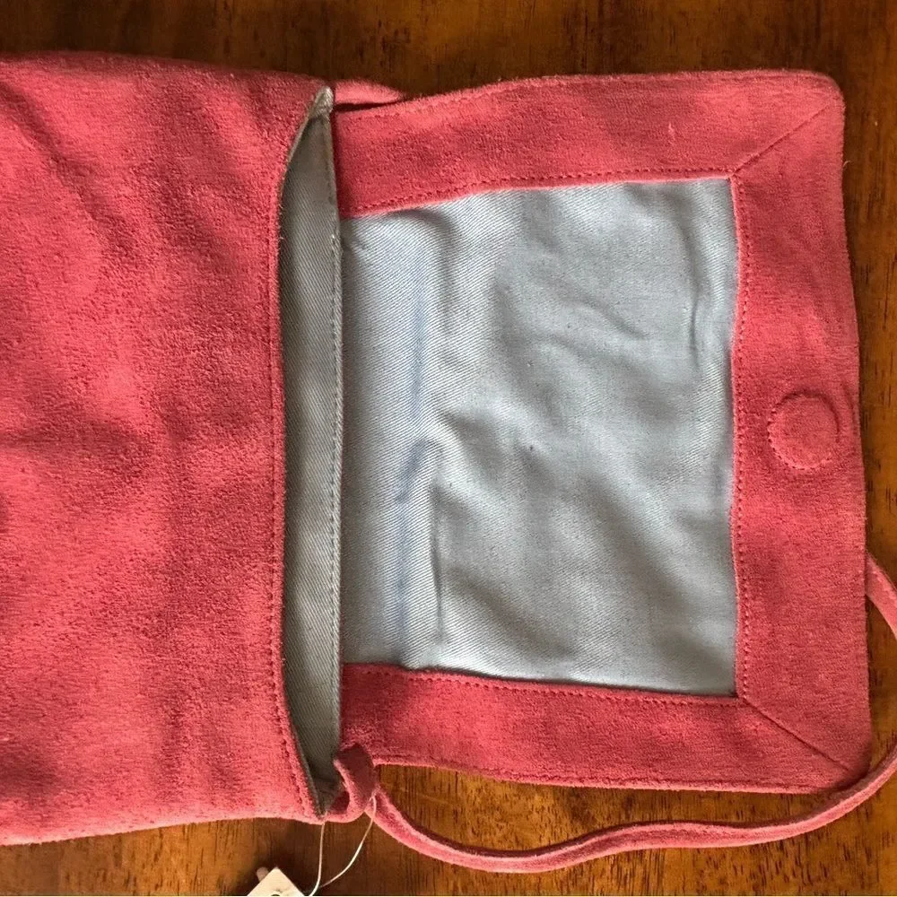 Hype Pink Suede Clutch with Faux Pearl Details